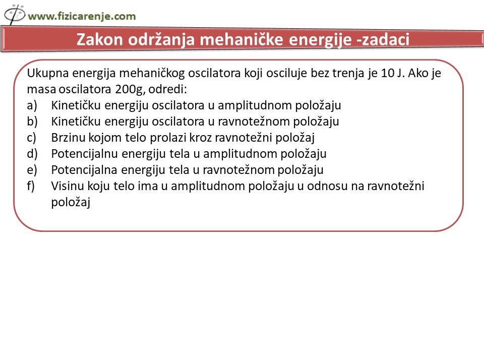 Zakon održanja energija zadaci