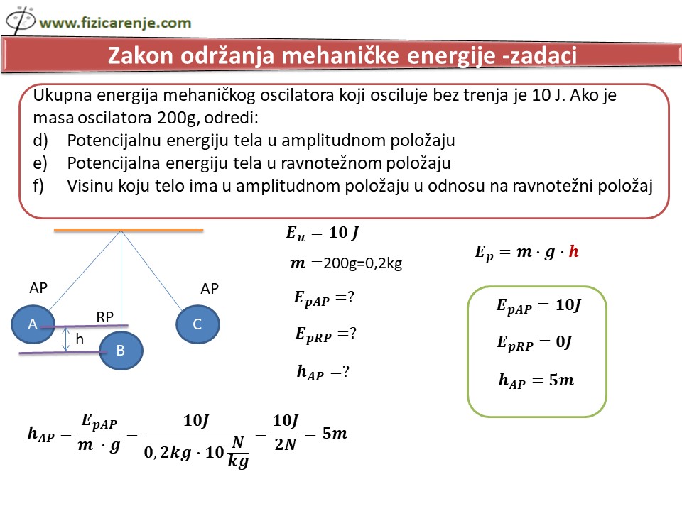 Zakon održanja energija zadaci