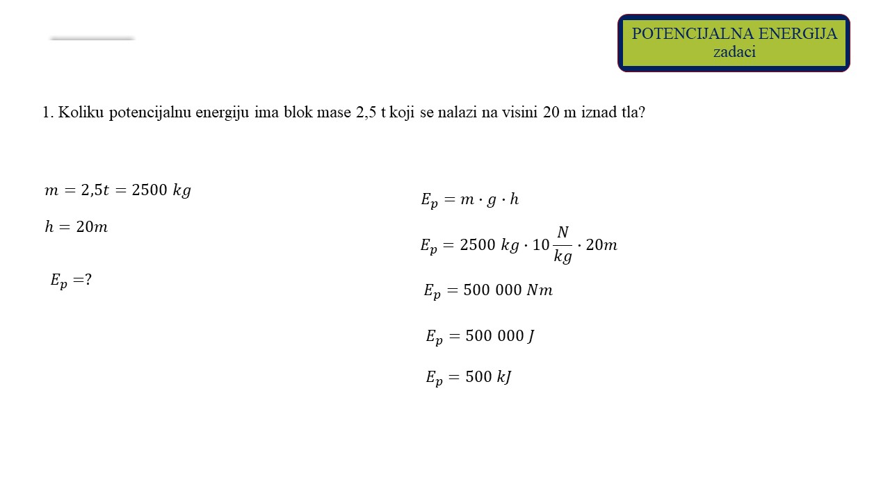 Potencijalna energija zadaci