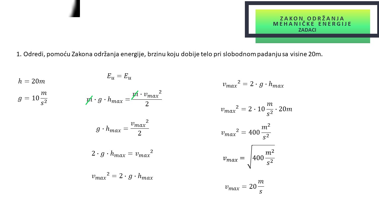 Zakon odrzanja mehanicke energije zadaci