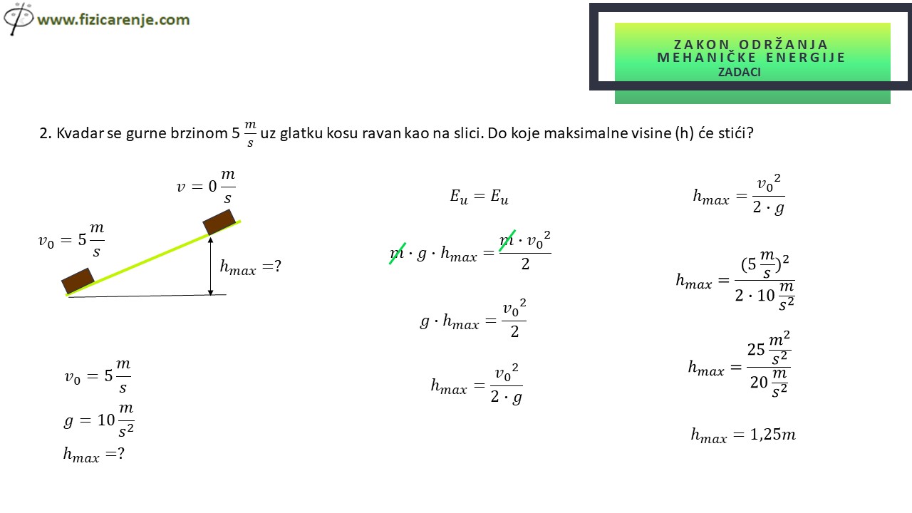 Zakon odrzanja mehanicke energije zadaci
