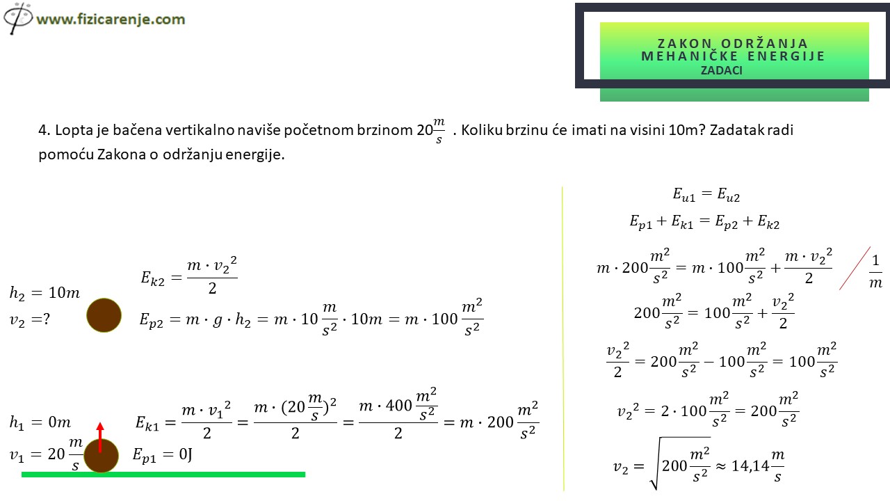 Zakon odrzanja mehanicke energije zadaci